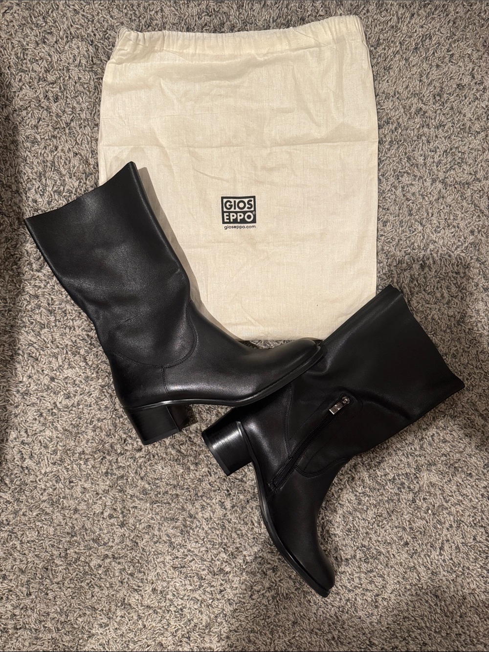 Ria Rosa Gioseppo Black Mid-Calf Leather Boots made in Italy Sz 39